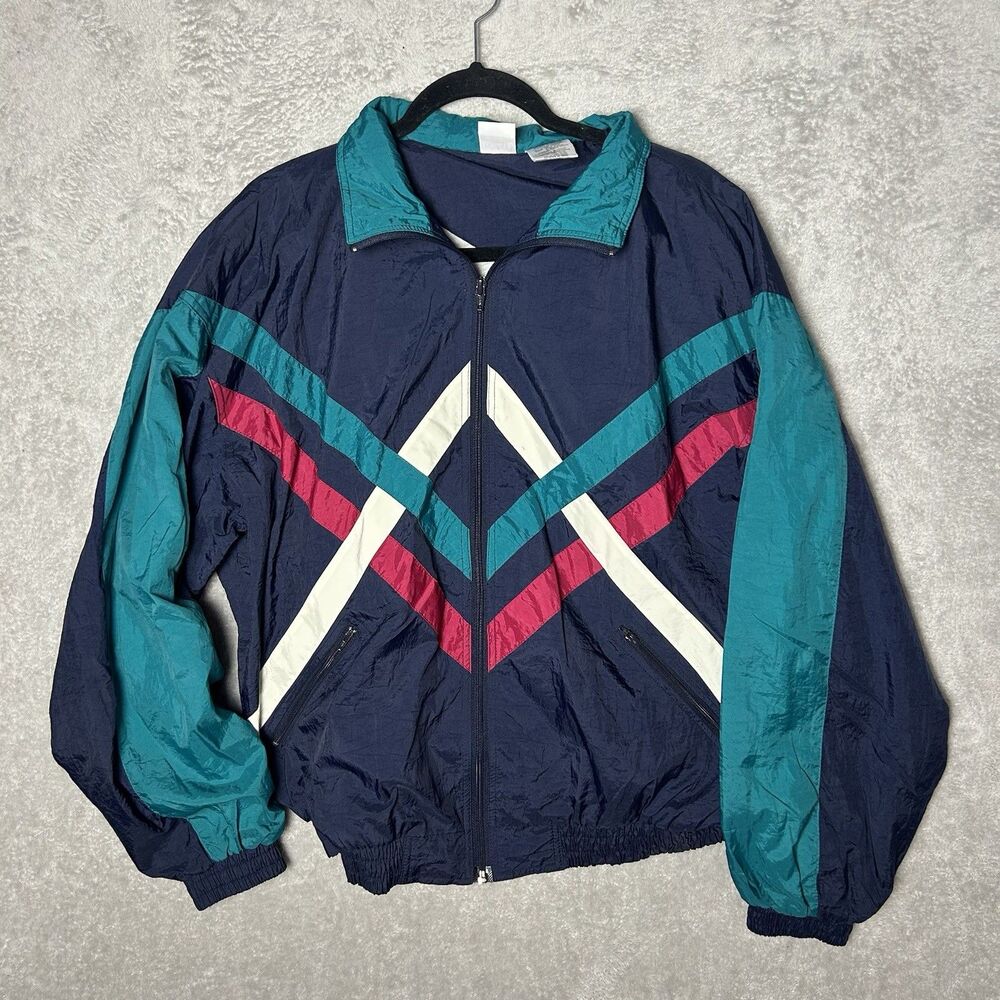 Athletic Works Men’s Vintage Y2K Size Large Blue Pink Windbreaker Jacket Zip Up
